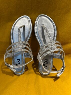 Women's Silver Rhinestone T-Strap Sandals - LAXI